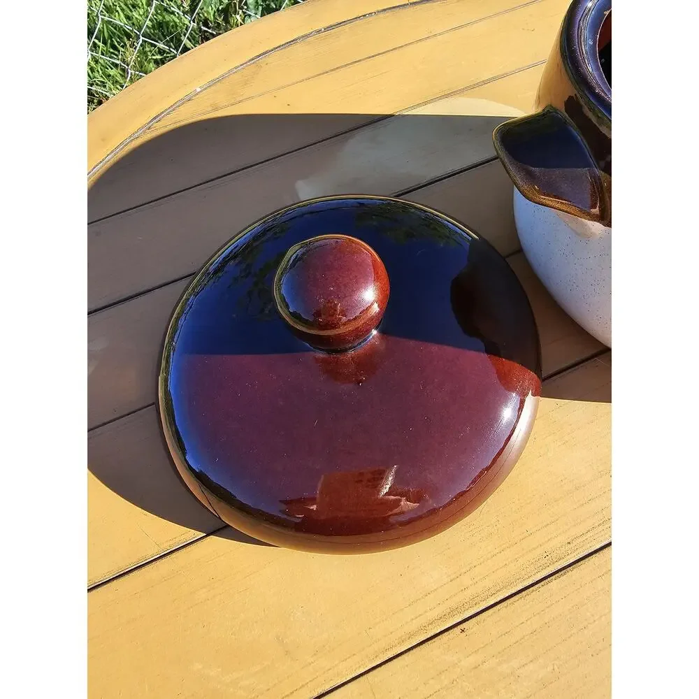 Vintage Brittany Cook N Serve Brown, Tan and White Stoneware Bean Pot with Lid